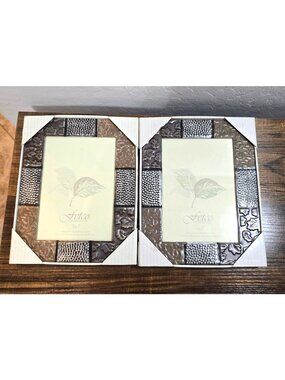 NWB Set 2 Fetco 5x7 Picture Frames With Textured Bronze & Silver Design